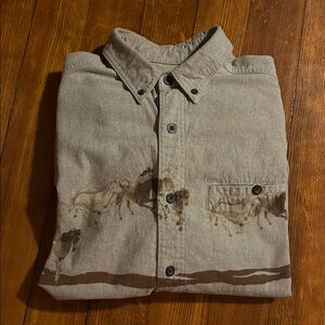 Vintage Woolrich Tan Button-Up Shirt Horses Size XL